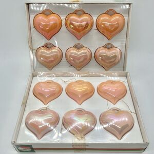 Vintage Heart Shaped Ornaments Kurt Adler Santa’s World Set Of 12 Coral/ Pink
